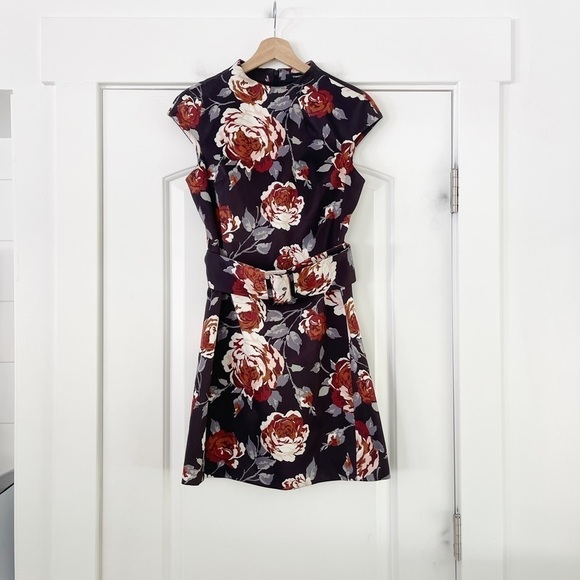Theory Mod Belted Mini Dress Victorian Floral Satin - 4 - Picture 9 of 9